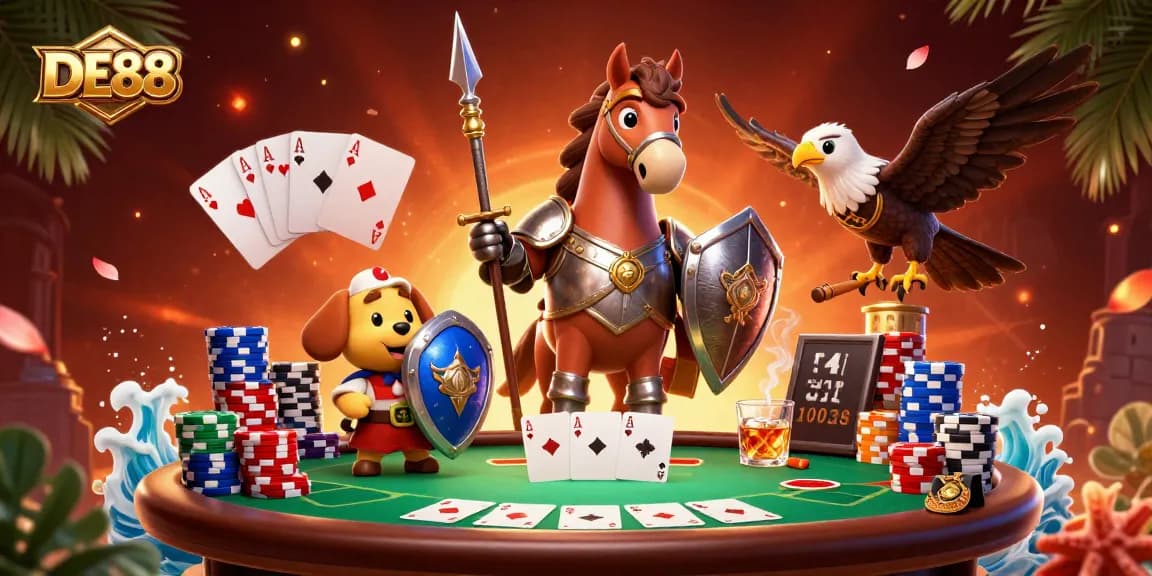 Engage in thrilling poker action at DE88 with a vibrant scene of medieval characters.