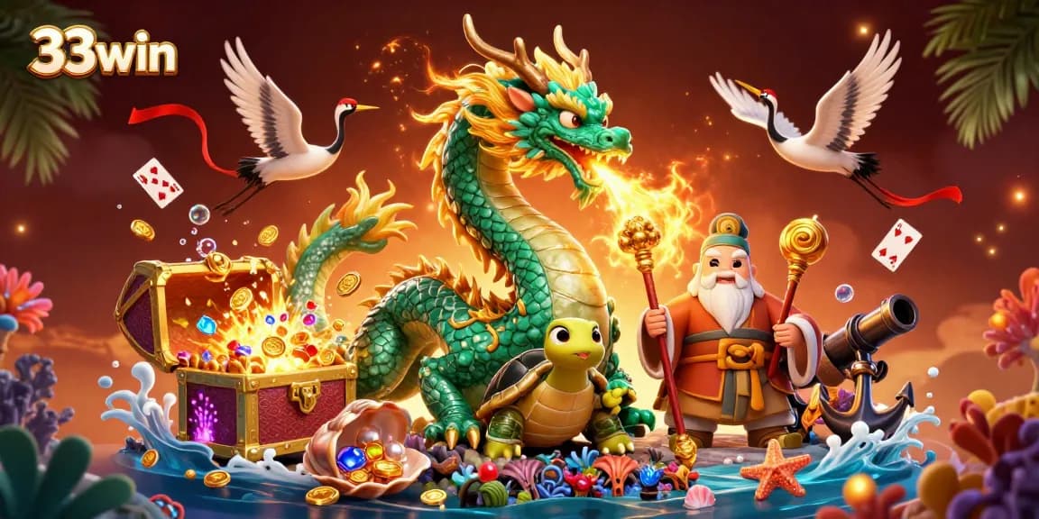 Experience thrilling gaming adventures with 33win featuring dragons, treasures, and maize in a vibrant casino scene.