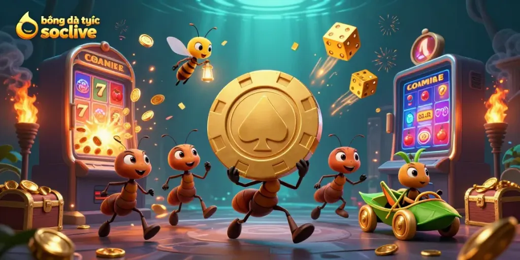 Experience thrilling bóng đá trực tuyến socolive with a vibrant casino cartoon heist scene.