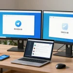 Developer setting up Telegram Chinese interface in a modern workspace.